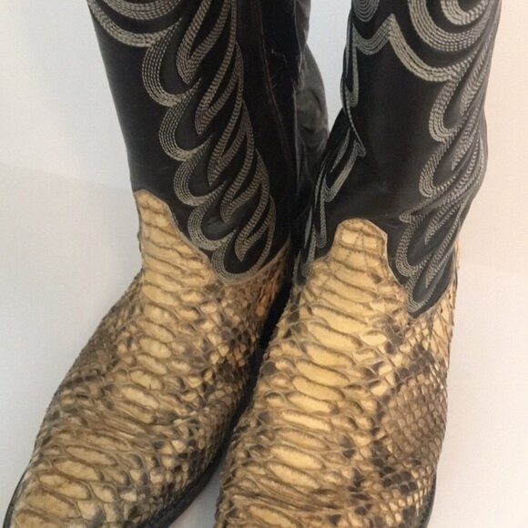 Tony Lama Boots Womens Size 6 Black Tan Snakeskin Western Cowboy Leather 3114 - Picture 9 of 14